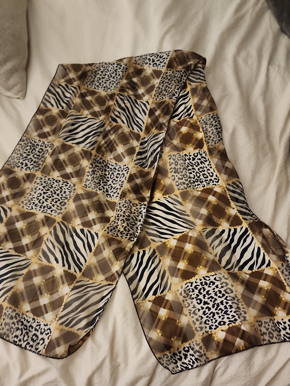Women's Animal & Plaid Print Lightweight Scarf - Brown Mix